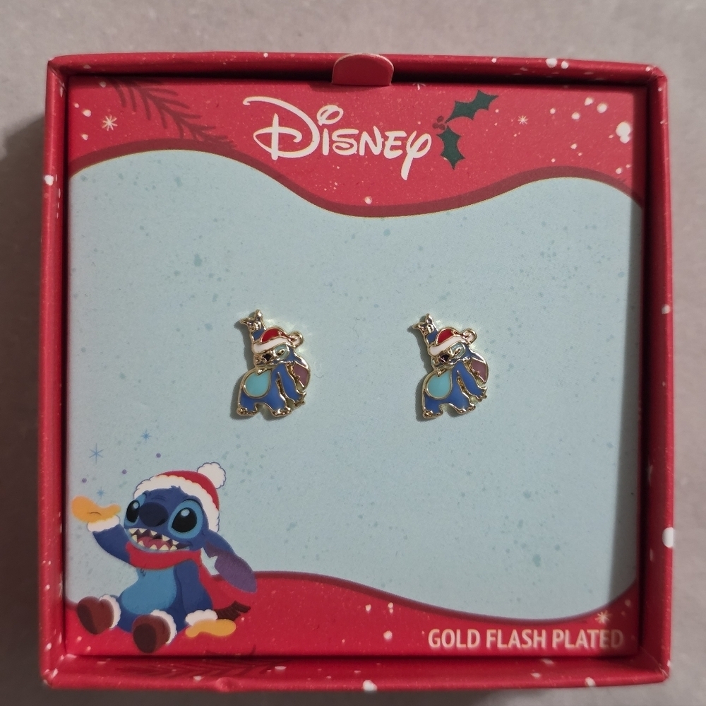 Disney Stitch Festive Blue and Gold Earrings - Picture 2 of 10